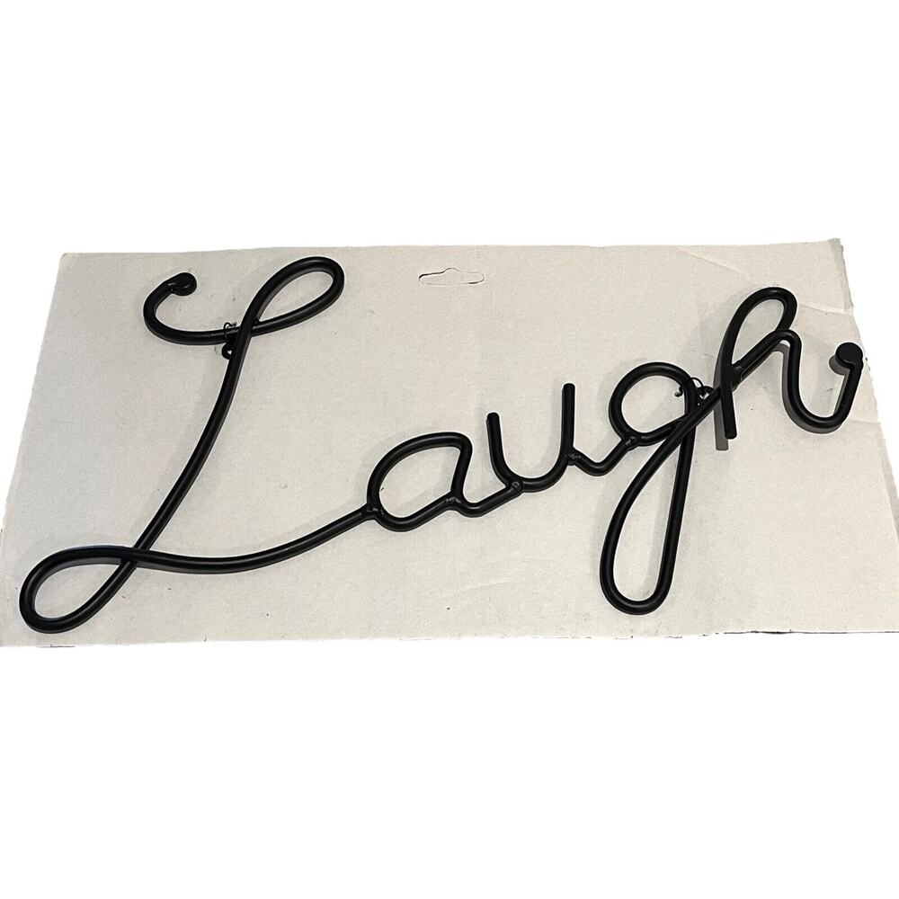 NEW Metal LAUGH WALL ART 15” Bronze Wrought Iron Word Home Decor 2 Hanging Loop
